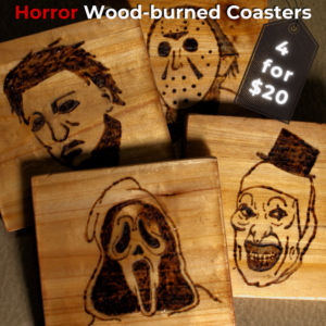 Horror Wood-Burned Coasters (4-Pack)