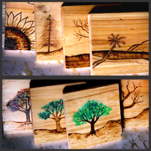 4-Pack Rustic Wood-Burned Coasters