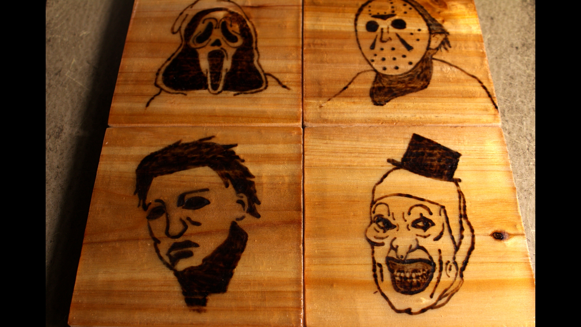 Horror Wood-Burned Coasters (4-Pack)