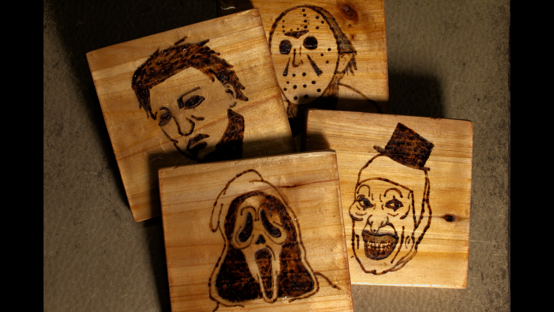 Horror Wood-Burned Coasters (4-Pack)