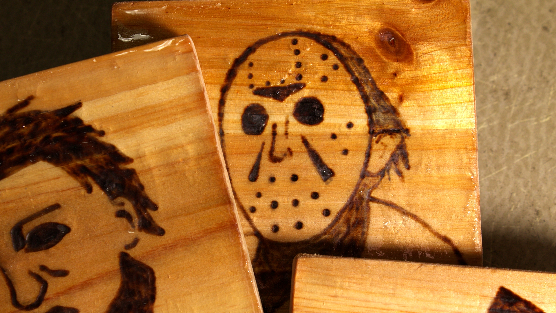 Horror Wood-Burned Coasters (4-Pack)